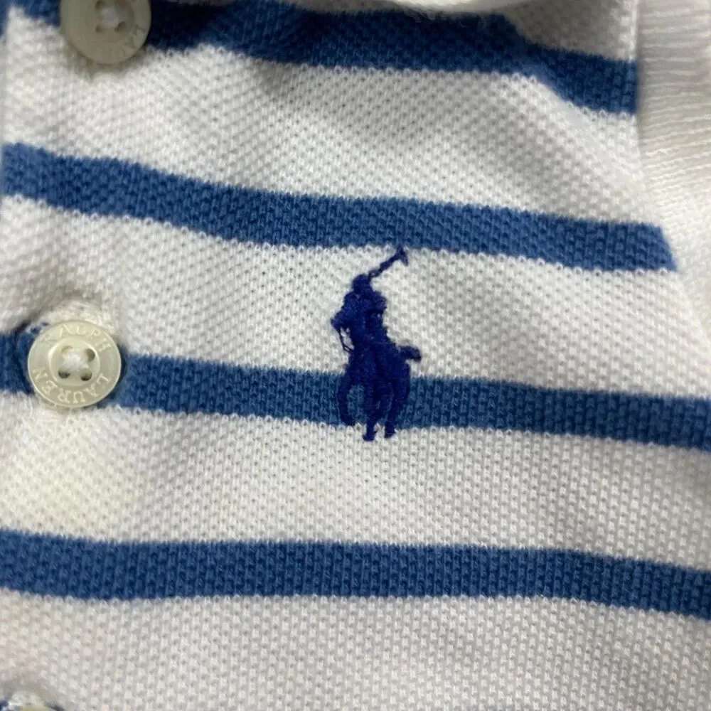 Ralph Lauren Infants 6‎ Month Romper Blue White Strip Embroidered Flowers